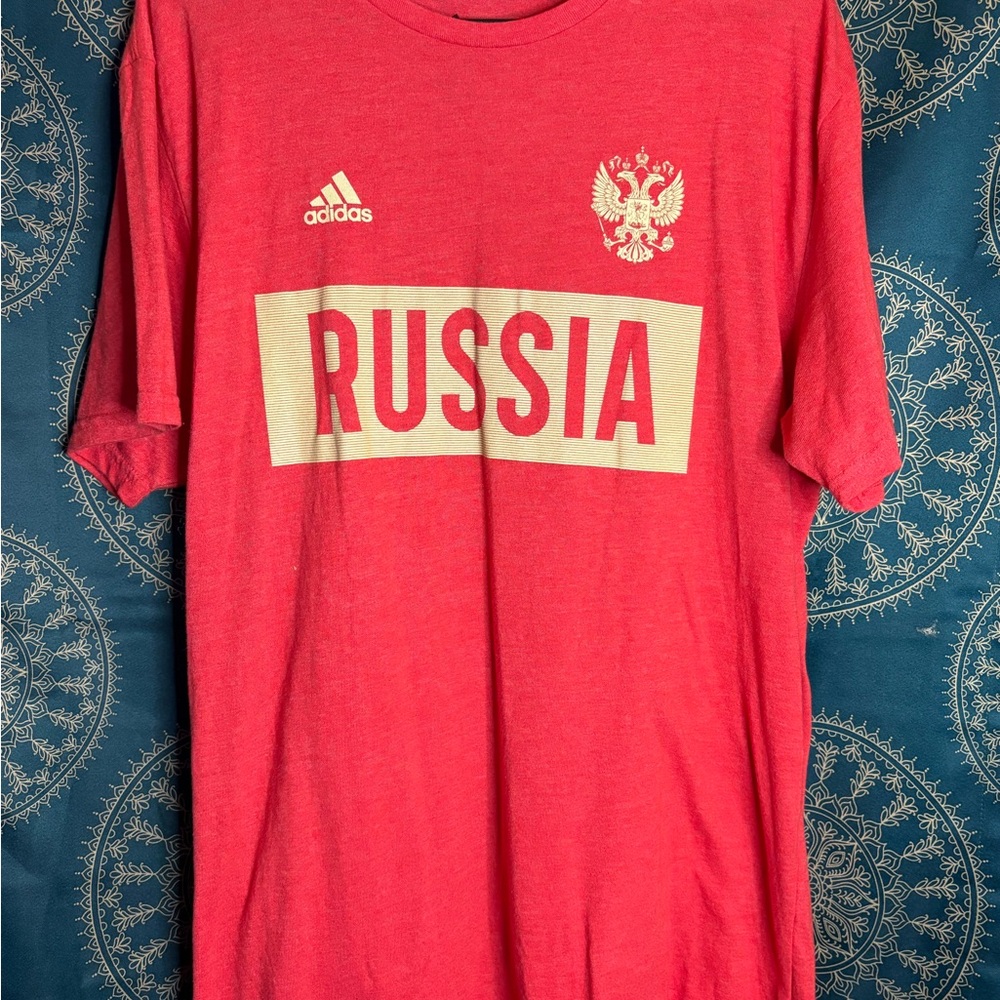 Adidas Red Short Sleeve Tee with Russia Emblem